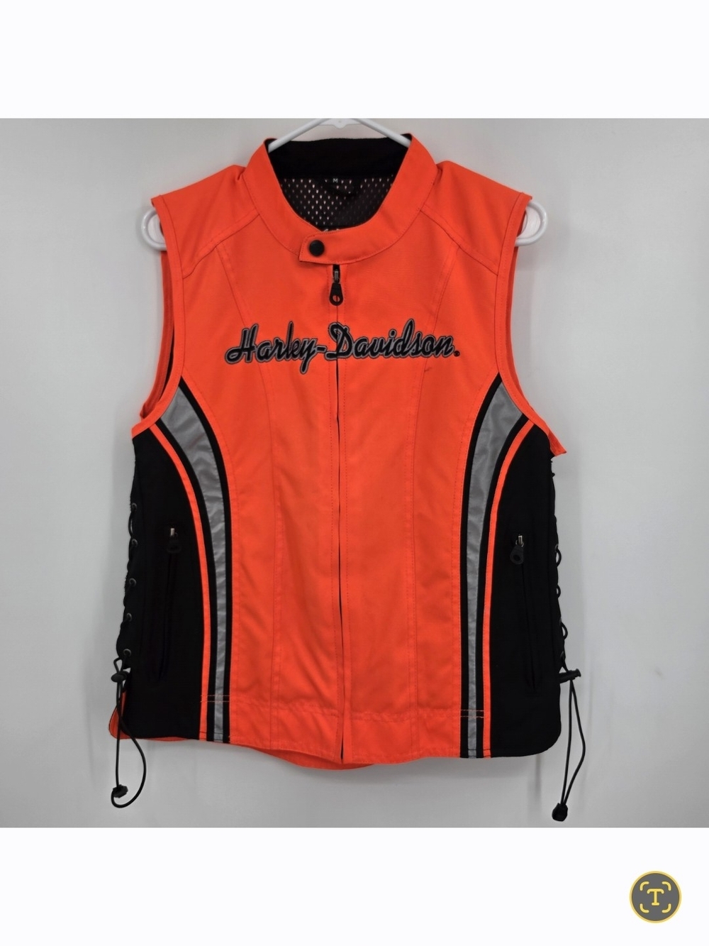 Harley Davidson High Visibility Vest Riding Womens Size Medium Orange Black Zip